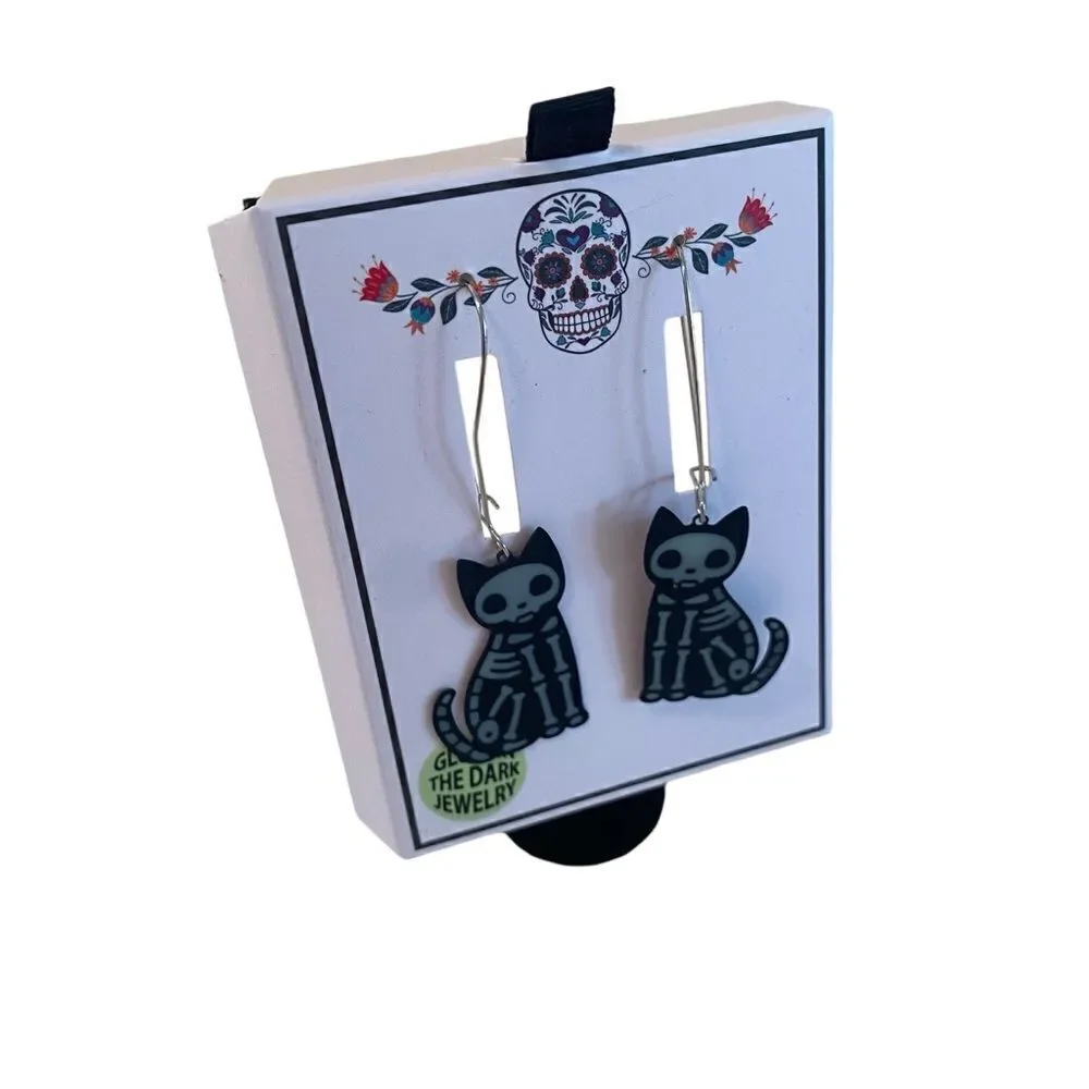 Bella•Jack Glow In The Dark Cat Skeleton Earrings.